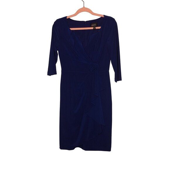 Adrianna Papell royal blue 3/4 sleeve faux wrap dress size 4 - Picture 1 of 6